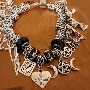 Wiccan Blessed Be Charm Bracelet Black